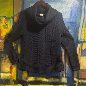 Cabi cowl neck cable knit sweater -navy